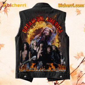Aerosmith Dream On America Let Freedom Sing Sleeveless Denim Jacket-a 78kYwh1