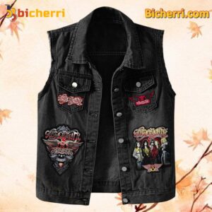 Aerosmith Dream On America Let Freedom Sing Sleeveless Denim Jacket-b zEhZFol
