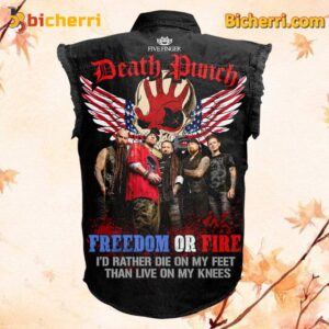 Five Finger Death Punch Freedom Or Fire Sleeveless Denim Jacket-a pilTvyd