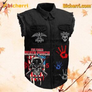 Five Finger Death Punch Freedom Or Fire Sleeveless Denim Jacket-b ro9qXyh