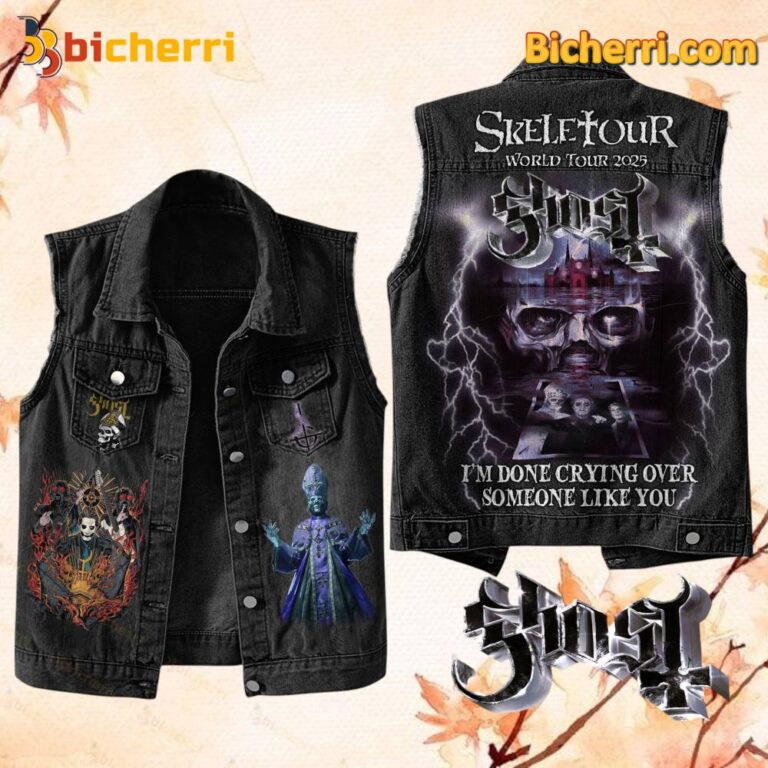 Ghost Skeletour World Tour 2025 I'm Done Crying Over Someone Like You Sleeveless Denim Jacket RYsND3P