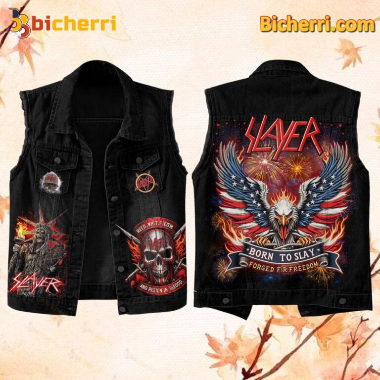 Slayer Born To Slay Forced Fir Freedom Sleeveless Denim Jacket APIWLvg