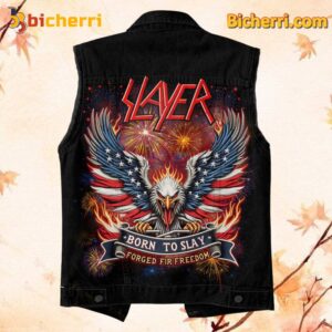 Slayer Born To Slay Forced Fir Freedom Sleeveless Denim Jacket-a Ke5Tt08
